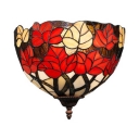 Tiffany Style Rustic Wall Light 1 Light Red Leaf Pattern Stained Glass Sconce Light for Bedroom