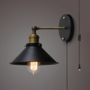 Antique Style Cone Wall Sconce 1 Light Metal Wall Lamp with Plug In Cord in Black for Dining Room