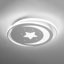 White Round Shape Flush Mount Light with Moon Star Shape Kids Bedroom Metal Acrylic Flush Light in White/Warm