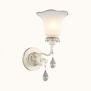 Resin Metal Bell Shade Wall Lighting 1 Light Elegant Sconce Lamp with Crystal Decoration in White for Bedroom