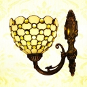 Flower Shade Dining Room Sconce Light with Glass Beads Decoration Tiffany Style Wall Sconce in White