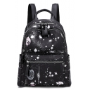 Popular Starry Sky Polka Dot Galaxy Printed Black Backpack School Casual Bag with Zippers 30*14*34 CM