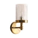 1 Light Cylinder Sconce Light Contemporary Glass Metal Wall Sconce in Brass for Kitchen