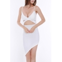 Women's Basic Simple Plain Plunge Neck Sleeveless Mini Cut Out Detail Nightclub Bodycon Dress