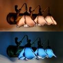 3 Lights Flower Sconce with Mermaid Light Tiffany Style Glass Wall Light in Blue/Pink for Living Room