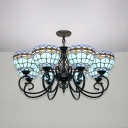 8 Lights Dome Shade Chandelier Tiffany Style Stained Glass Pendant Lamp for Living Room Villa