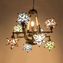 Industrial Pipe & Star Chandelier Stained Glass 9 Lights Hanging Light for Restaurant Bar