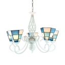Tiffany Style Nautical Blue Chandelier Cone Shade 5 Lights Art Glass Hanging Light for Restaurant