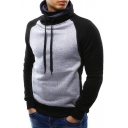Men's Stylish Colorblock Printed Long Sleeve High Neck Drawstring Pullover Sweatshirt