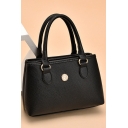 Trendy Solid Color Button Embellishment Black Handbag 22*7*14 CM