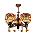 Stained Glass Bowl Chandelier 5 Lights Tiffany Style Victorian Pendant Light for Restaurant