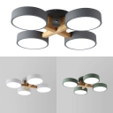 Acrylic Round Semi Flush Light 4 Heads Modern Macaron Colored Ceiling Light in White/Warm for Bedroom