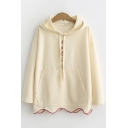 CHI Letter Embroidered Drawstring Long Sleeve Ruffle Hem Hoodie with Pocket