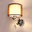 Chrome Drum Shade Wall Light with Crystal 1 Light Industrial Metal Sconce Light for Villa