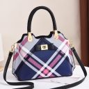 New Fashion Colorblock Plaid Pattern Bow Embellishment Commuter Tote Handbag 28*12*18 CM