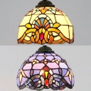 Living Room Dome Pendant Light Stained Glass 1 Light Tiffany Style Victorian Blue/Yellow Hanging Light