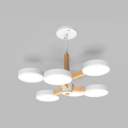 Remote Control Round Chandelier Acrylic Multi-Head Black/White Suspension Light for Living Room