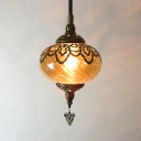 Lantern Shape Cafe Hanging Light Swirl Glass One Head Moroccan Style Pendant Light in Amber