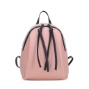 Simple Fashion Plain Ribbon Embellishment PU Leather Zipper School Backpack Casual Bag 20*13*25 CM