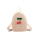 Summer Fashion Cherry Embellishment Straw Bag Backpack 18*22*11 CM