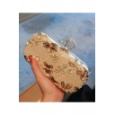 Women's Elegant Floral Embroidery Glitter Rhinestone Buckle Evening Clutch Bag 21*14*4 CM