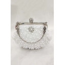 Fashion Plain Pearl Rhinestone Embellishment Top Handle Evening Bag Wedding Clutch Handbag 19*13*5 CM
