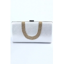 Trendy Color Block U-shaped Rhinestone Embellishment Evening Clutch Bag 22*5*12 CM