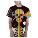 Halloween Cool Funny Skull Pattern Basic Round Neck Short Sleeve Loose Fit T-Shirt