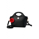 Women's Glamorous Solid Color Embossing Pattern Flower Embellishment Satchel Messenger Bag 23*11*24 CM