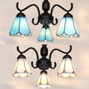 Study Room Balcony Cone Chandelier Glass Metal 3 Lights Tiffany Style Blue/White Hanging Light
