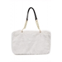 Trendy Plain Large Capacity Plush Handbag Shoulder Tote Bag 47*11*29 CM