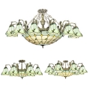 Living Room Cone Dome Semi Flush Light Glass 7/9/13 Lights Rustic Style Ceiling Light with Mermaid