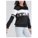 Trendy Colorblock Round Neck Striped Long Sleeve Casual Loose Sweatshirt for Women