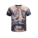 Men's Summer Cool Crown Lion Printed Short Sleeve Slim Fit T-Shirt