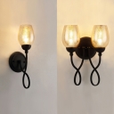 Vintage Style Bud Shade Wall Light 1/2 Lights Mottled Glass Wall Lamp in Black for Bathroom