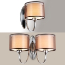 1/2 Heads Drum Shade Wall Lamp Traditional Metal LED Sconce Light in Silver for Hotel Restaurant