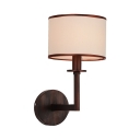 Bronze Round Shade Wall Lamp 1 Light Vintage Style Fabric Metal Sconce Light for Study Room