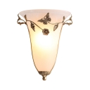 Traditional Cone Shade Sconce Lamp Frosted Glass 1 Light White Wall Light with Butterfly for Bedroom