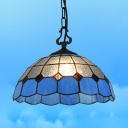Mediterranean Style Dome Pendant Light One Light Frosted Glass Hanging Light in Blue for Hallway