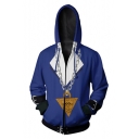 Fashion 3D Chain Pattern Cosplay Costume Long Sleeve Zip Front Blue Hoodie