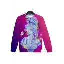 Vaporwave Stylish 3D Figure Sculpture Pattern Round Neck Long Sleeve Sweatshirt