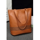 Designer Solid Color Rivet Embellishment PU Leather Shoulder Tote Bag 30*14*33 CM
