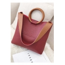 Fashion Plain Large Capacity Round Handle PU Leather Shoulder Tote Bag 35*26*9 CM