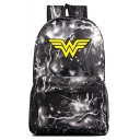 Trendy Yellow Letter W Lightning Printed Casual School Bag Backpack with Zipper 31*18*47 CM