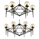 Antique Stylish Black Pendant Light with Spherical Shade 6/8 Lights Metal Chandelier for Dining Table