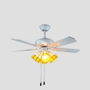 Dining Room Grid Dome Ceiling Fan Glass 3/4/5 Lights Tiffany LED Ceiling Fixture with 4 Blade