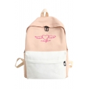 Fashion Color Block Wing Graphic Printed Canvas School Bag Leisure Travel Backpack 28*11*39 CM
