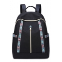 National Style Print Tape Patched Zipper Embellishment Black Oxford Cloth Travel Bag College Backpack 29*10*32 CM