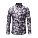 Mens New Trendy Floral Printed Long Sleeve Button Up Slim Fit Shirt