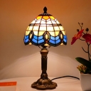 Tiffany Style Blue Desk Light Dome Shade 1 Light Stained Glass Table Light with Plug-In Cord for Bedroom